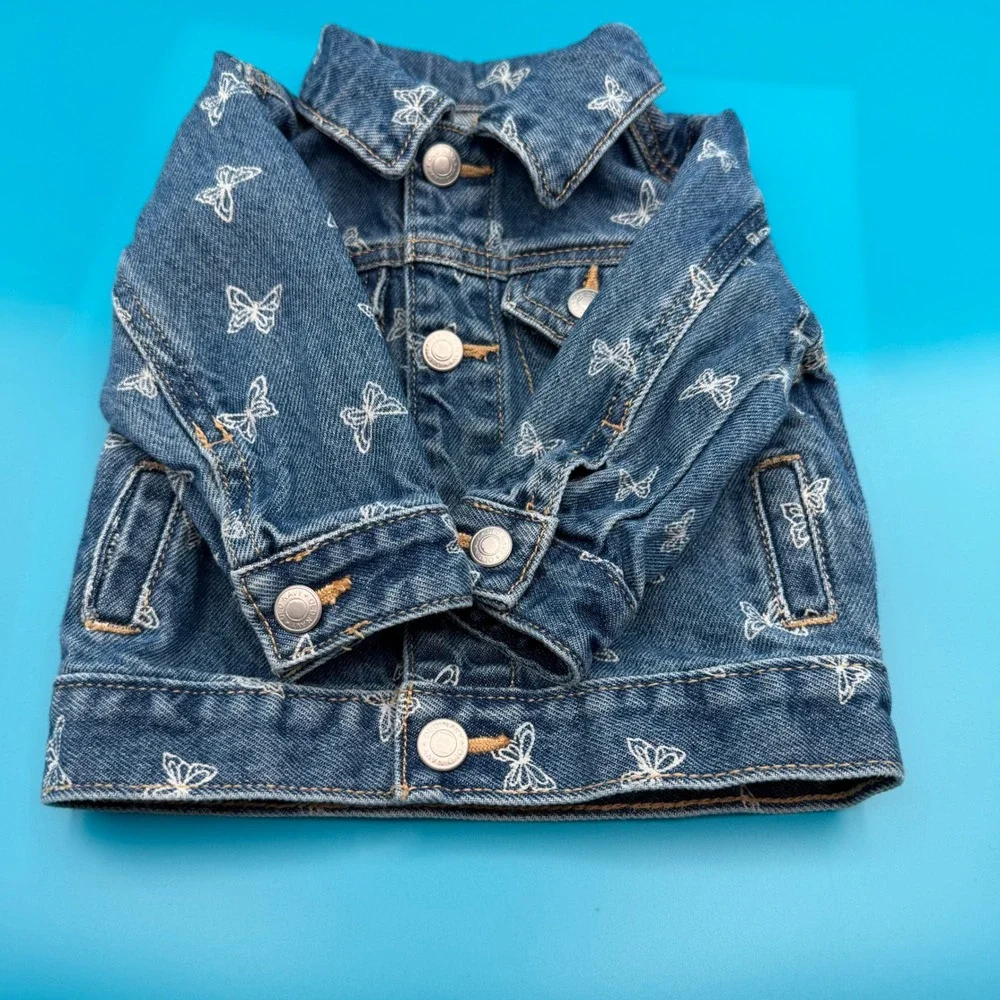 Old Navy Denim Jacket Kids 6-12M Blue Excellent Butterfly Print Trucker Jacket